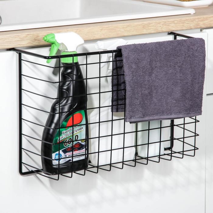 Корзина сетчатая навесная на полку Доляна, 40,5&times;25&times;14 см, цвет чёрный