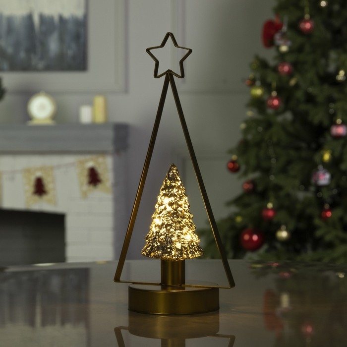 Светодиодная фигура «Ёлка золотистая» 14 × 32 × 14 см, металл, батарейки ААх3 (не в комплекте), свечение тёплое белое Светодиодная фигура «Ёлка золотистая» 14 × 32 × 14 см, металл, батарейки ААх3 (не в комплекте), свечение тёплое белое