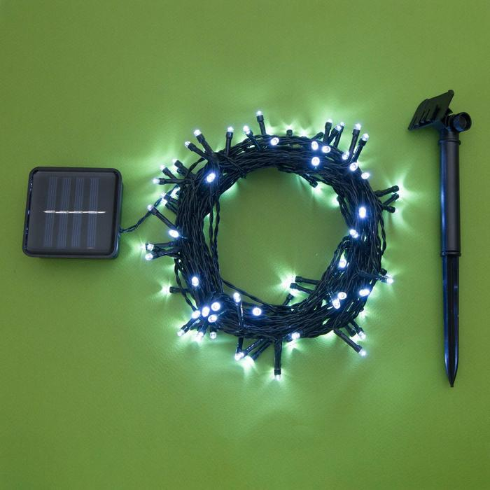 Гирлянда &laquo;Нить&raquo; 10 м, IP44, тёмная нить, 100 LED, свечение белое, 2 режима, солнечная батарея