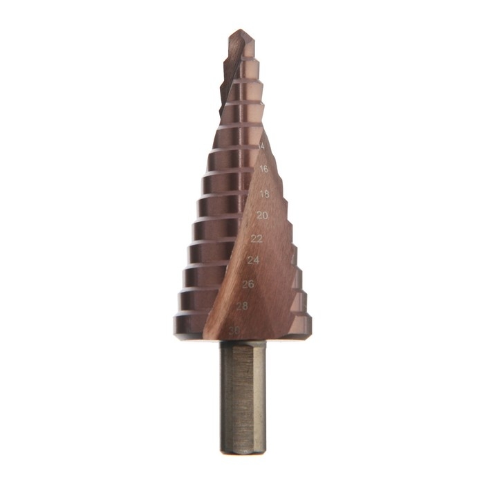 Сверло ступенчатое ТУНДРА ПРОФИ, HSS-Co, спиральный профиль, трехгранный хвостовик, 6-30 мм Сверло ступенчатое ТУНДРА ПРОФИ, HSS-Co, спиральный профиль, трехгранный хвостовик, 6-30 мм