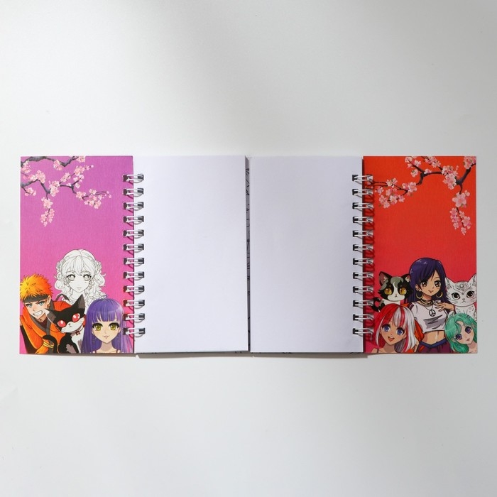 Двойной блокнот на гребне, мягкая обложка, размер 15х12см, 48 л &laquo;Аниме&raquo;