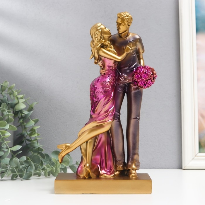 Сувенир полистоун Сувенир полистоун "Нежная встреча" розово-фиолетовый 7х14,5х28 см