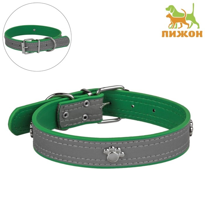 Ошейник Ошейник "Лапки" со светоотражающей полосой, 59 х 3 см, искусственная кожа, зелёный