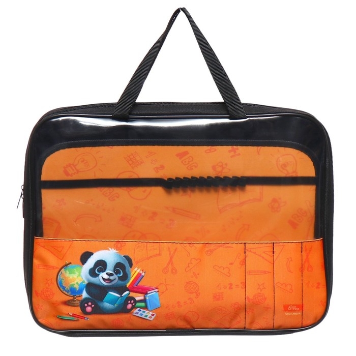 Папка для труда А4, 335 х 260 х 60 мм, с ручками текстиль, ПВХ, Calligrata Папка для труда А4, 335 х 260 х 60 мм, с ручками текстиль, ПВХ, Calligrata "Панда"