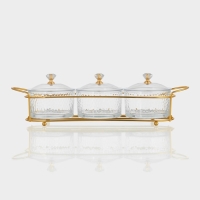 Набор стеклянных конфетниц «Богема», на подставке 33×9,5×8,5, 3 шт, цвет металла золотой Набор стеклянных конфетниц «Богема», на подставке 33×9,5×8,5, 3 шт, цвет металла золотой