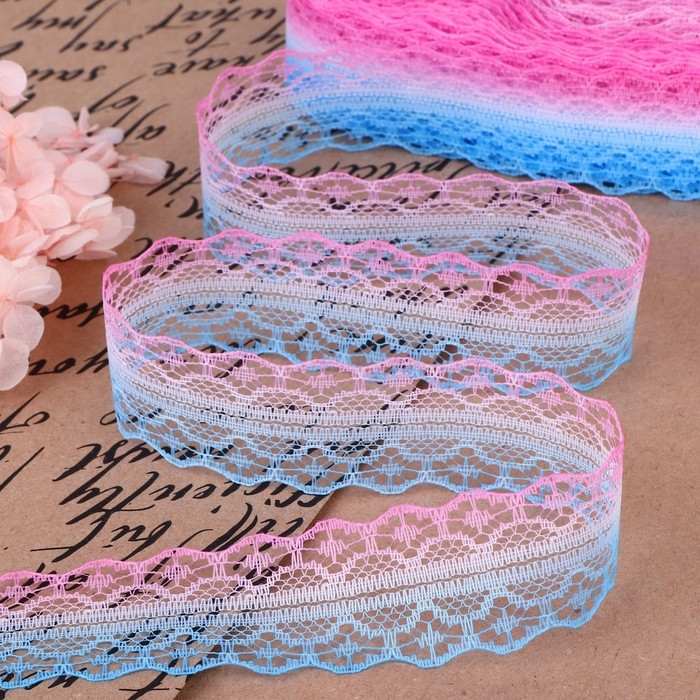 Кружево капроновое &laquo;Градиент&raquo;, 28 мм &times; 10 &plusmn; 1 м, цвет розовый/голубой №5
