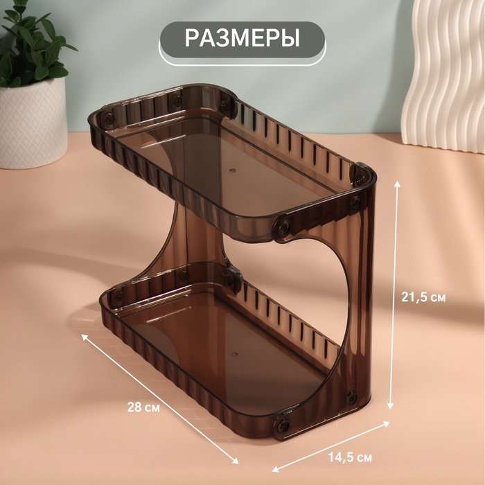 Органайзер для хранения, 2 секции, 28&times;14.5&times;21.5 см, чёрный, полупрозрачный