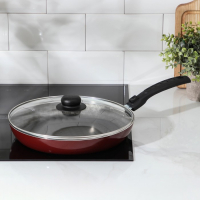 Сковорода &laquo;Альфа&raquo;, d=28 см, съёмная ручка, стеклянная крышка, антипригарное покрытие, цвет бордовый