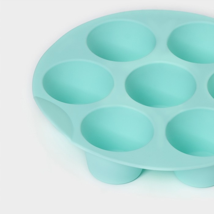 Форма для выпечки Доляна &laquo;Круг&raquo;, силикон, d=25,5 см, 7 ячеек (6&times;4 см), бирюзовая