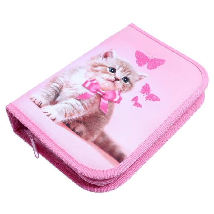 Пенал 3 секции, вкладка внутри, 140 х 210 х 40 мм, тканевый, Calligrata TOP Block Пенал 3 секции, вкладка внутри, 140 х 210 х 40 мм, тканевый, Calligrata TOP Block "Котенок"