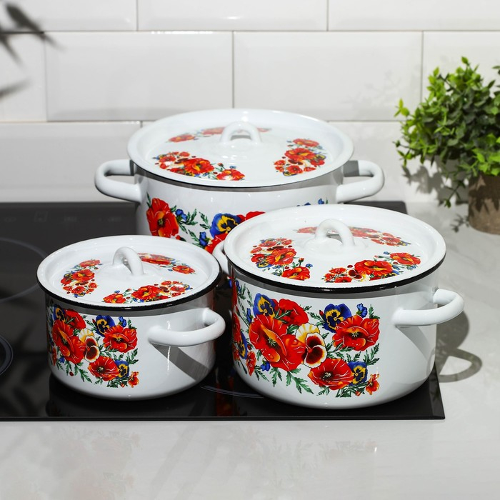 Набор кастрюль &laquo;Маки. Мечта&raquo;, 3 предмета: 1,5 л, 2,9 л, 4,5 л, индукция