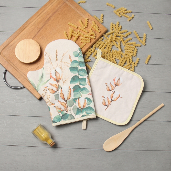 Набор кух. Этель "Хлопок" варежка-прихватка 20х28см, прихватка 19х19см,100% хл