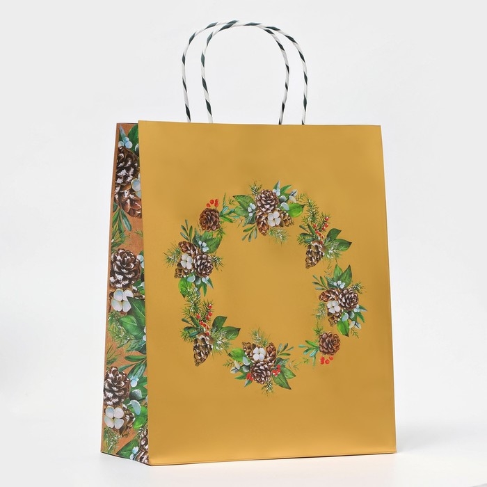 Новый год. Пакет бумажный подарочный новогодний крафт "Волшебного нового года" 26 х 32 х 12 см.