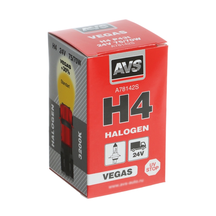 Лампа автомобильная AVS Vegas, H4, 24 В, 75/70 Вт Лампа автомобильная AVS Vegas, H4, 24 В, 75/70 Вт