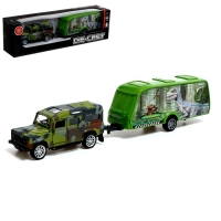 Машина металлическая с прицепом &laquo;Динозавр&raquo;, открываются двери, цвет МИКС