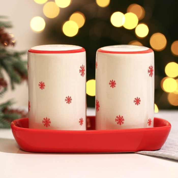 Новый год. Набор для специй керамический &laquo;Оленята&raquo;, 12х6.5х7 см, цвет белый