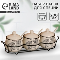 Банки керамические для специй на металлической подставке &laquo;Листья&raquo;, 200 мл, 3 шт