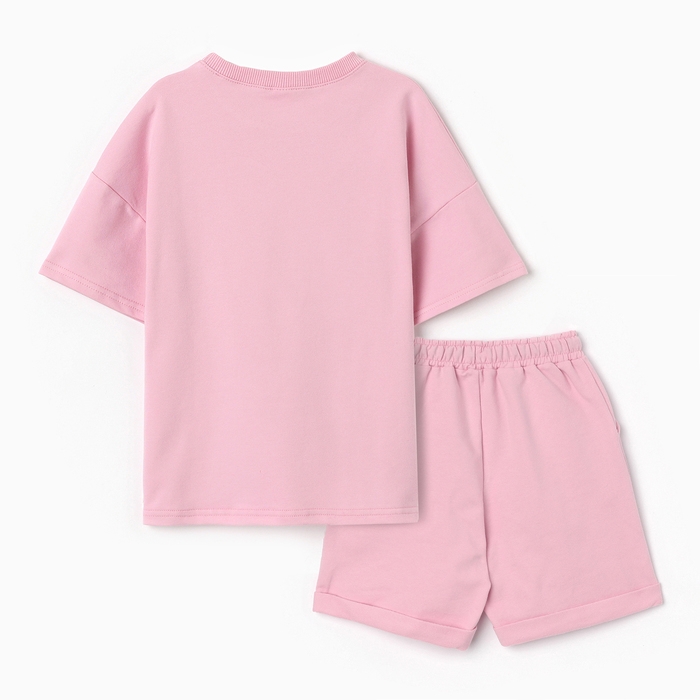 Костюм детский для девочки (футболка,шорты), цвет розовый, рост 104