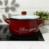 Кастрюля эмалированная, «Бордо», 4 л, стеклянная крышка, индукция, цвет бордовый Кастрюля эмалированная, «Бордо», 4 л, стеклянная крышка, индукция, цвет бордовый
