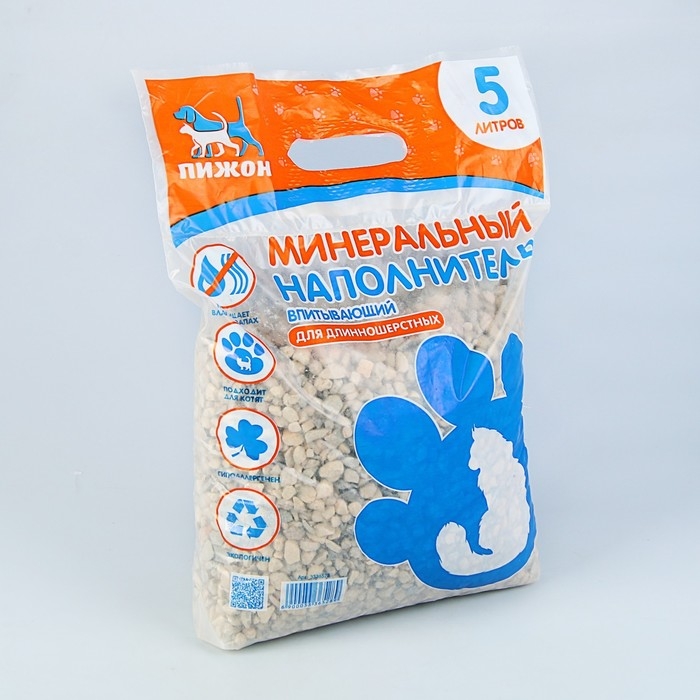Наполнитель минеральный впитывающий Наполнитель минеральный впитывающий "Пижон" для длинношерстных кошек, 5 л