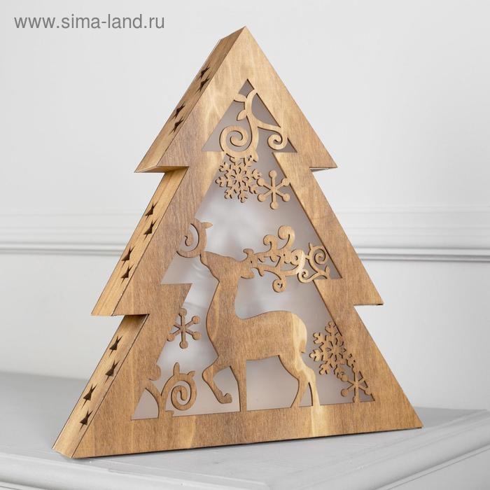 Светодиодная фигура &laquo;Ёлка&raquo; 30 &times; 33 &times; 6.5 см, дерево, батарейки АААх2 (не в комплекте), свечение тёплое белое