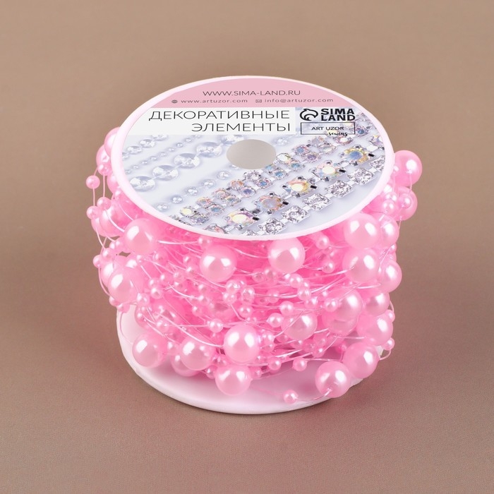 Жемчуг на леске, 3/8 мм, 9 &plusmn; 0,5 м, цвет розовый