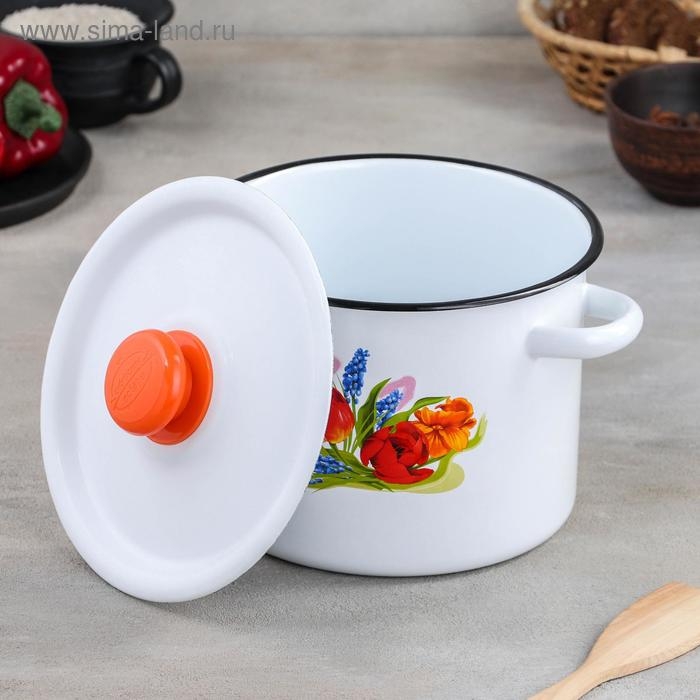 Кастрюля эмалированная цилиндрическая «Тюльпан Май», 3,5 л, цвет белый Кастрюля эмалированная цилиндрическая «Тюльпан Май», 3,5 л, цвет белый