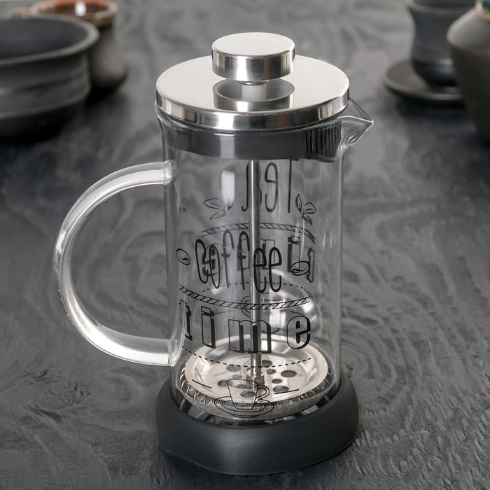 Чайник заварочный френч - пресс «Келли», 350 мл, стекло, цвет чёрный, рисунок МИКС Чайник заварочный френч - пресс «Келли», 350 мл, стекло, цвет чёрный, рисунок МИКС