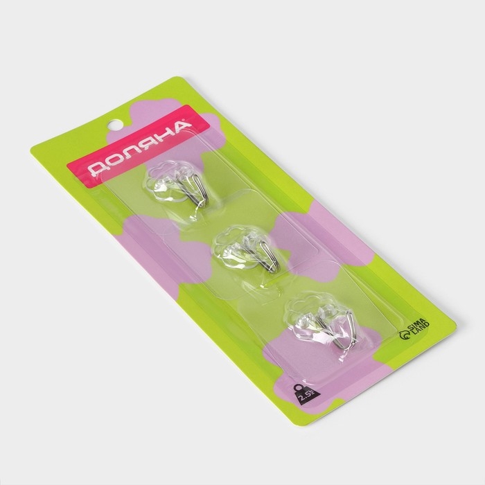 Крючки самоклеящиеся Доляна &laquo;Классика&raquo;, 3 шт, цвет прозрачный