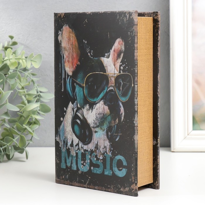 Сейф-книга дерево кожзам Сейф-книга дерево кожзам "Французский бульдог в очках с наушниками" 21х13х5 см