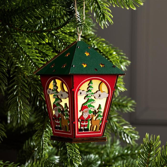Ёлочная игрушка &laquo;Фонарь с Дедом Морозом&raquo;, от батареек, свечение тёплое белое
