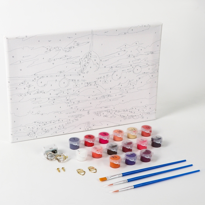 Картина по номерам с подрамником и гирляндой &laquo;Самолёт&raquo;, 20 х 30 см