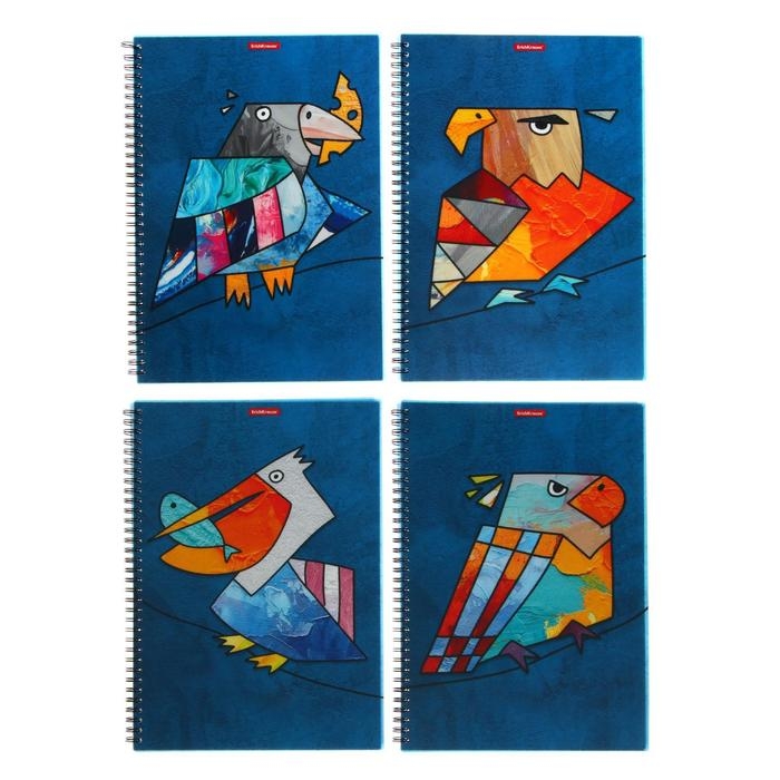 Тетрадь А4, 80 листов в клетку на гребне ErichKrause Тетрадь А4, 80 листов в клетку на гребне ErichKrause "Birds", пластиковая обложка, блок офсет, белизна 100%, МИКС