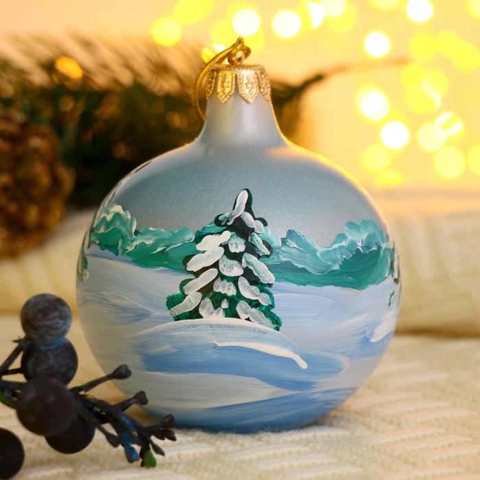 Ёлочный шар d-8 см "Зимняя деревушка" ручная роспись, микс