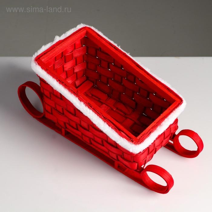 Кашпо &laquo;Сани&raquo;, красное, 23&times;13,5&times;10,5/16,5 см, шпон