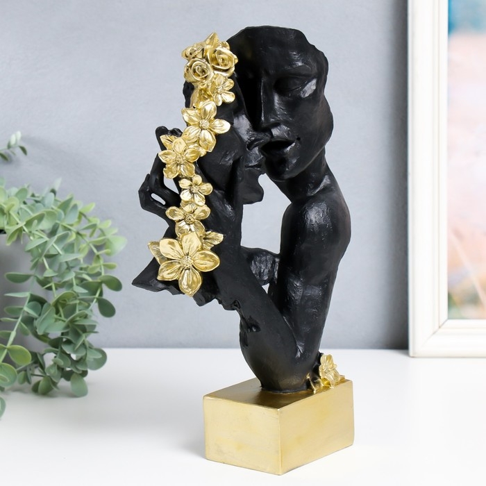 Сувенир полистоун бюст Сувенир полистоун бюст "Пара - Страсть. Цветы" чёрный с золотом 6,5х18,5х30,5 см