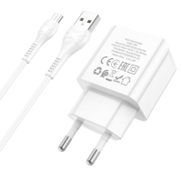 Сетевое зарядное устройство Hoco C98A, 1 USB, 18 Вт, QC, кабель Micro USB -USB, 1 м, белое