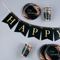 Набор бумажной посуды одноразовый Happy Birthday, цвет зелёный, 6 тарелок, 6 стаканов, гирлянда Набор бумажной посуды одноразовый Happy Birthday, цвет зелёный, 6 тарелок, 6 стаканов, гирлянда