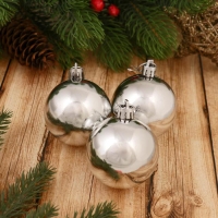 Набор шаров пластик d-6 см, 6 шт "Глянец" серебро Набор шаров пластик d-6 см, 6 шт "Глянец" серебро