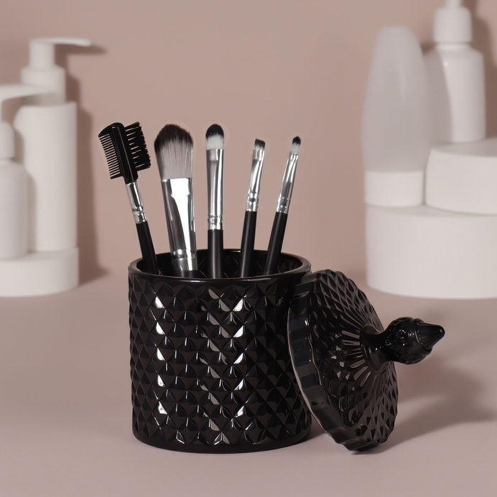 Органайзер для хранения, 1 секция, с крышкой, d = 8,5 &times; 13,5 см, цвет чёрный