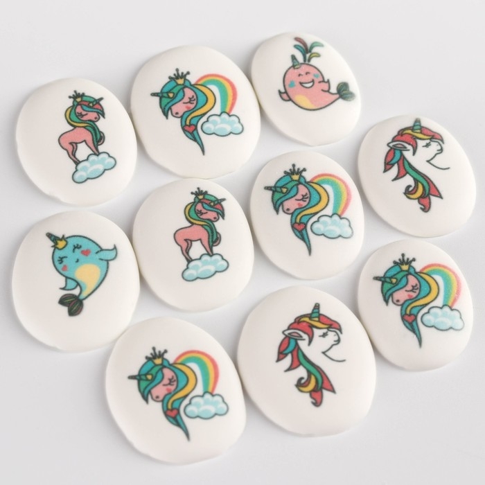 Посыпка медальоны сахарная с картинкой микс: &laquo;Единороги&raquo; для декора капкейков, торта, напитков, 20 г.