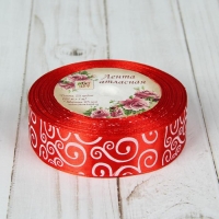 Лента атласная &laquo;Узор&raquo;, 25 мм &times; 23 &plusmn; 1 м, цвет белый/красный №026