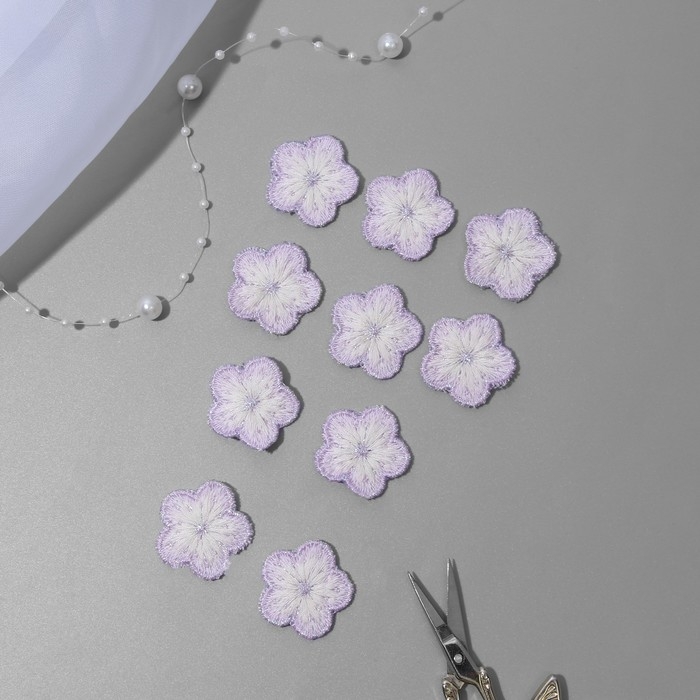 Вязаные элементы &laquo;Цветочки&raquo;, 2,8 &times; 2,8 см, 10 шт, цвет сиреневый/белый