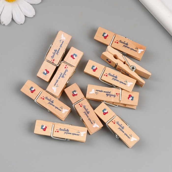 Декор для творчества дерево "Прищепка - Любовь дарит крылья" набор 10 шт