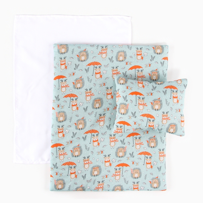 Кукольное постельное &laquo;Олени, Ёжики&raquo;, х/б: простынь, одеяло 46 &times; 36 см, подушка 23 &times; 17 см