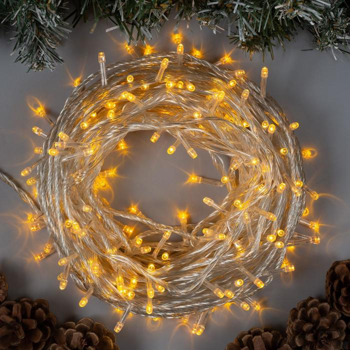 Гирлянда &laquo;Нить&raquo; 20 м, IP20, прозрачная нить, 200 LED, свечение жёлтое, 8 режимов, 220 В