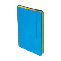 Ежедневник недатированный A5, 140л, клетка, кожзам, на резинке, желтый срез, Синий