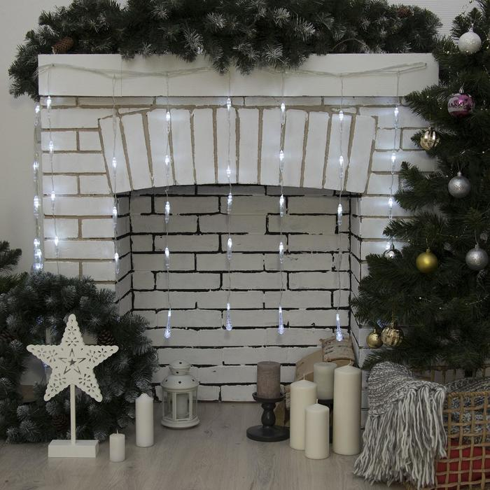 Гирлянда &laquo;Занавес&raquo; 2.5 &times; 0.65 м с насадками &laquo;Капли&raquo;, IP20, прозрачная нить, 50 LED, свечение белое, 8 режимов, 220 В