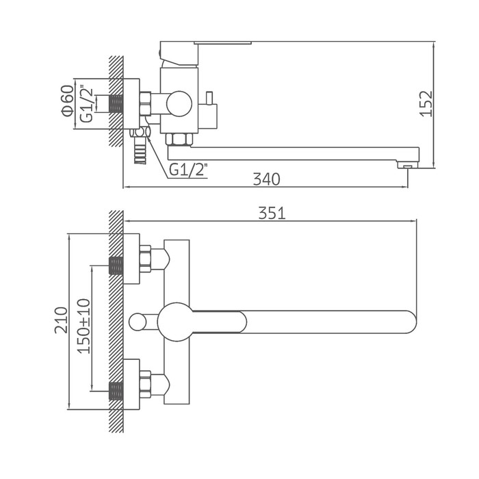 Смеситель для ванны Accoona A71103, однорычажный, нержавеющая сталь, хром