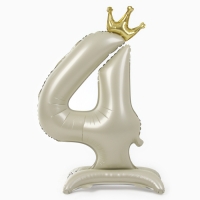 Шар фольгированный 42" «Цифра 4 с короной» на подставке, цвет взбитые сливки Шар фольгированный 42" «Цифра 4 с короной» на подставке, цвет взбитые сливки